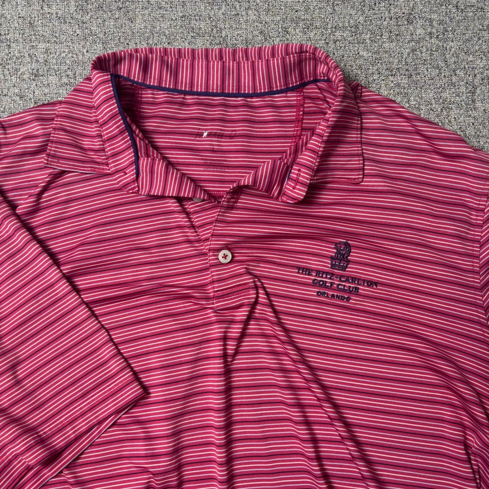 The Ritz-Carlton Golf Club Orlando Polo Mens Large Pink Striped Johnnie-O Golf